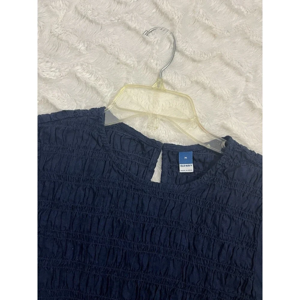 Old Navy Women’s Navy Blue Short Puff Sleeve Smocked Peplum Blouse Top Size M